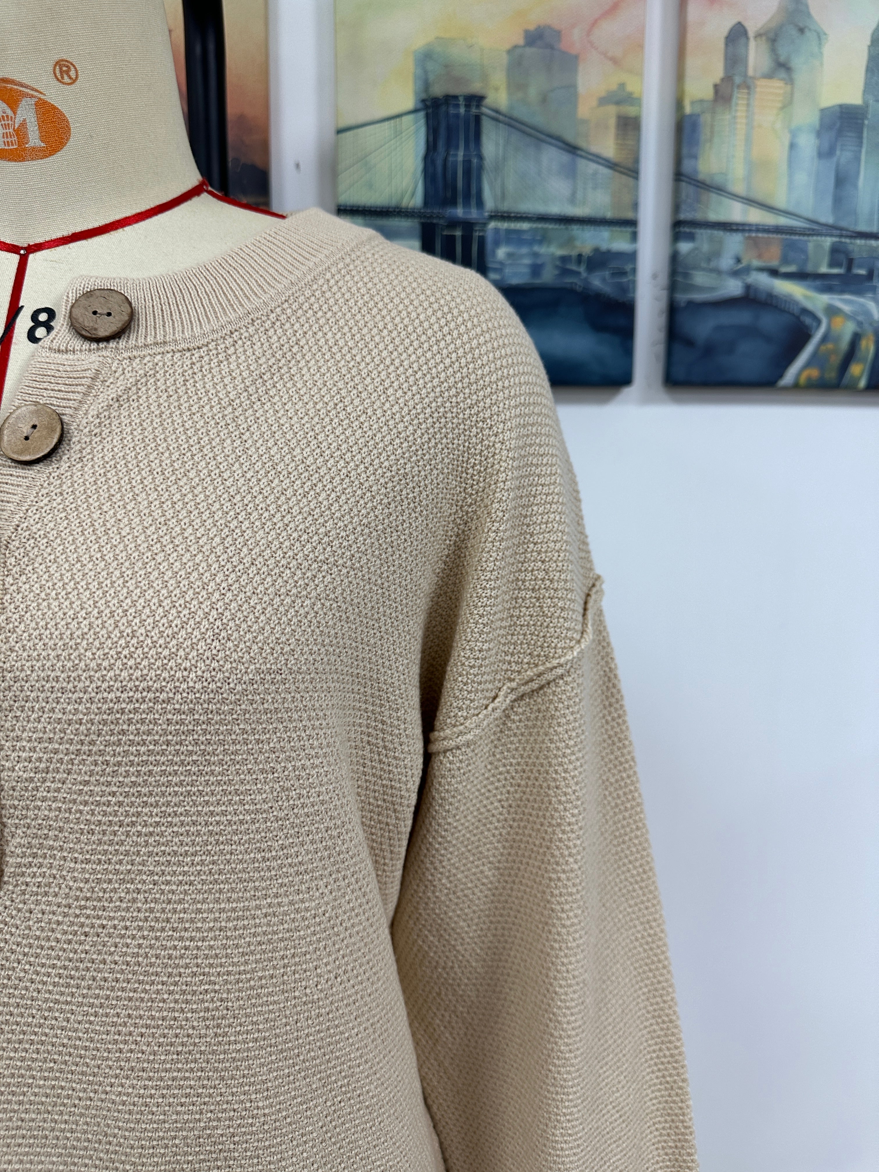 Button Knitwear Dress Office Sweater