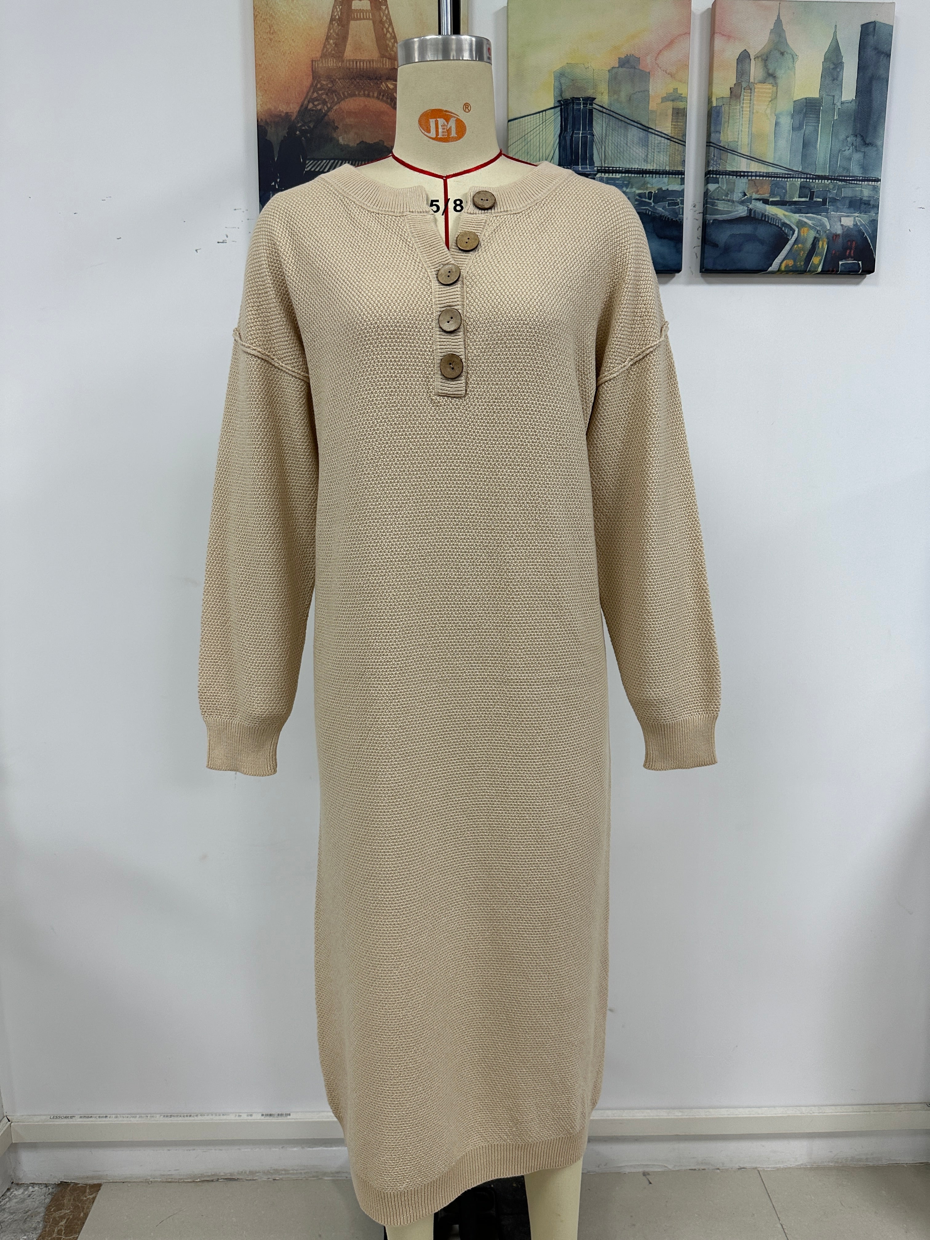 Button Knitwear Dress Office Sweater