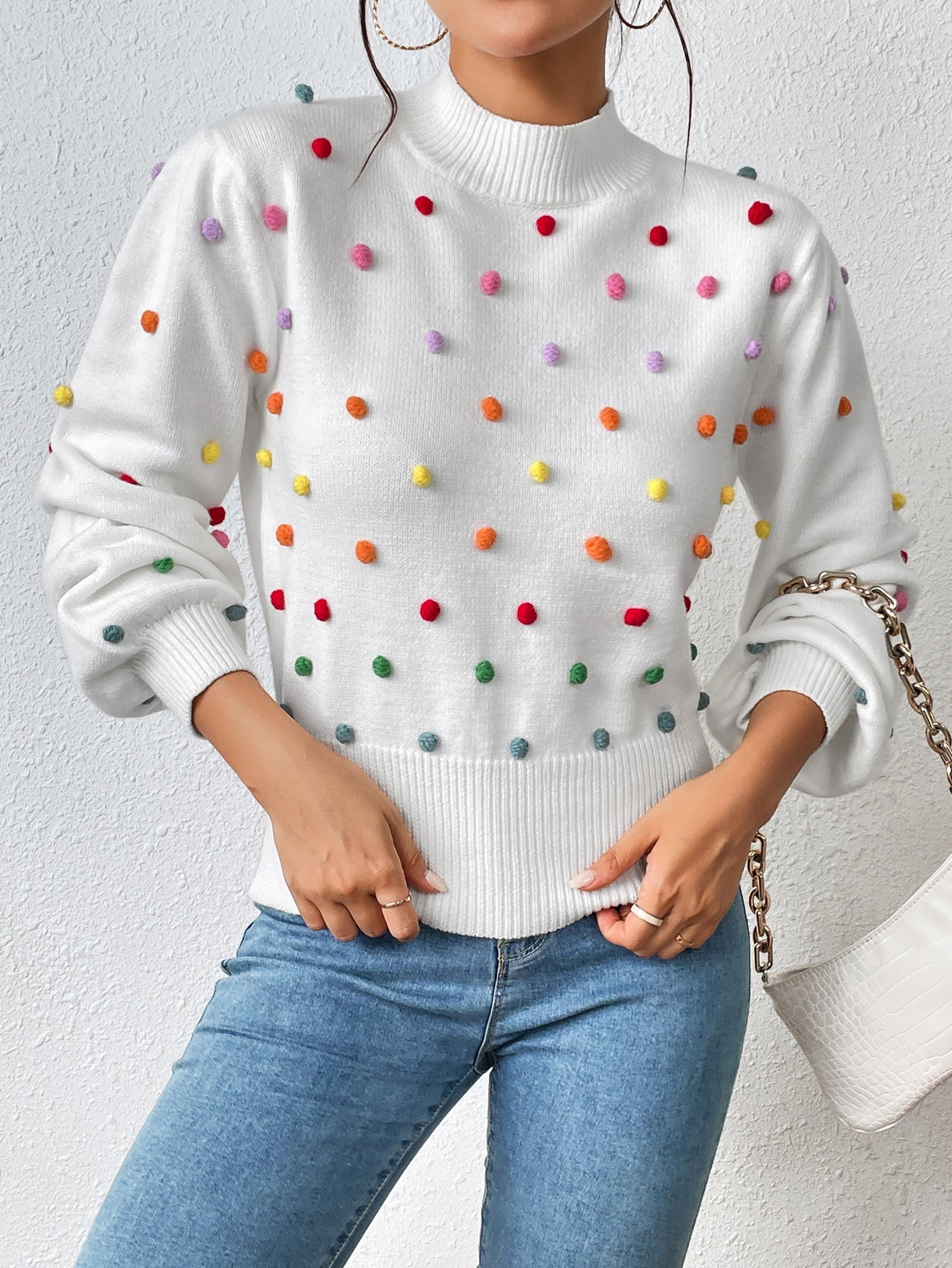 Color Beaded Knitwear Sweater