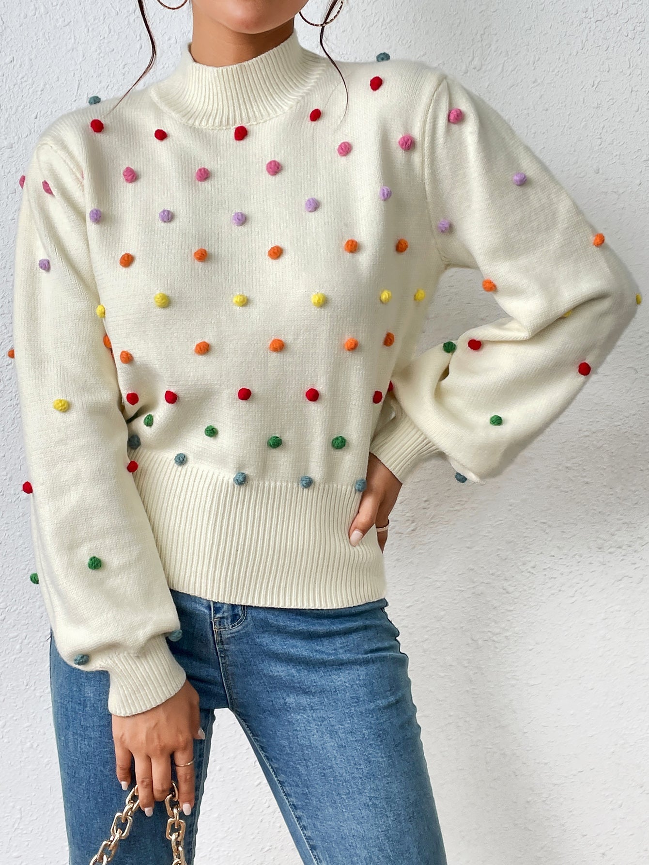 Color Beaded Knitwear Sweater