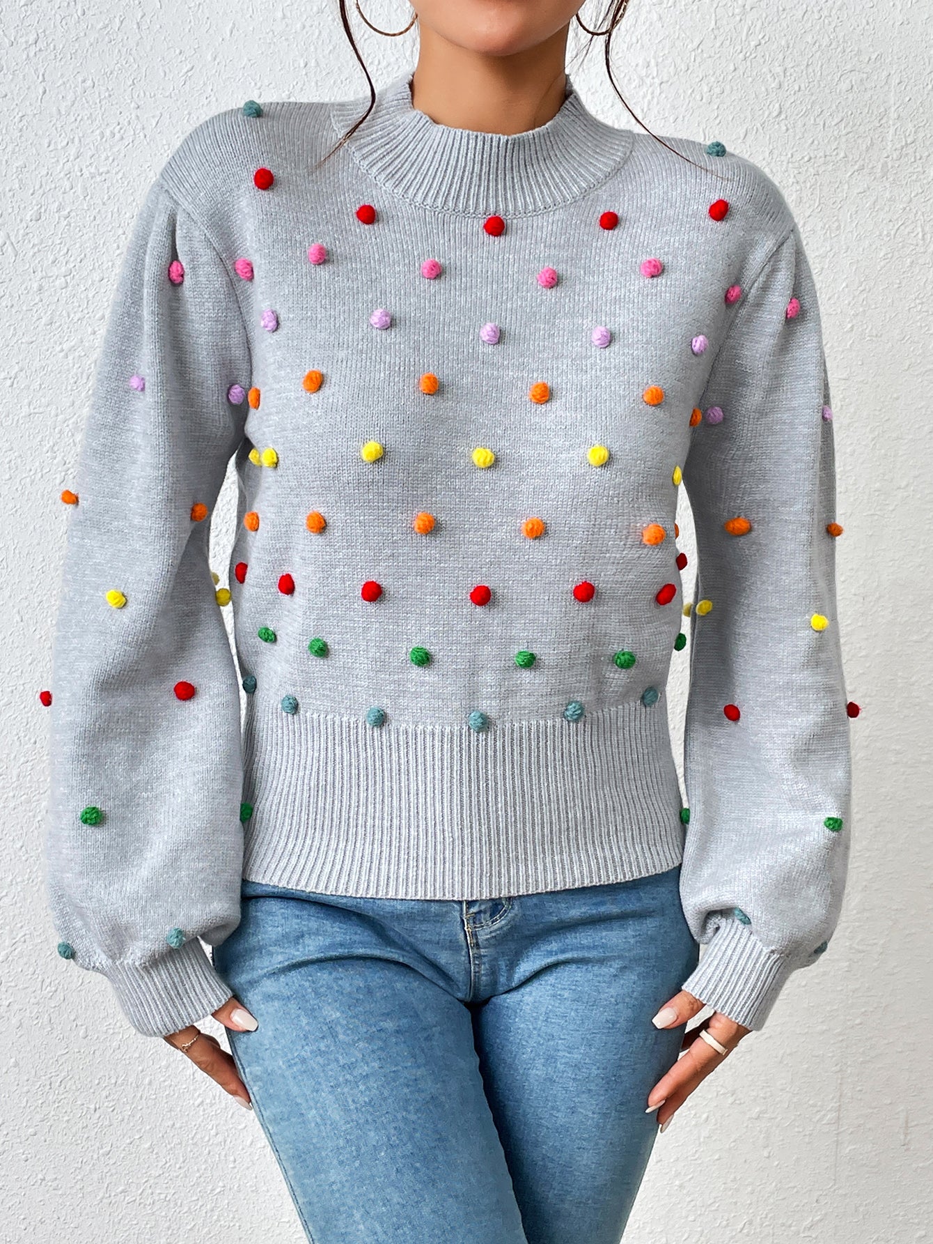 Color Beaded Knitwear Sweater