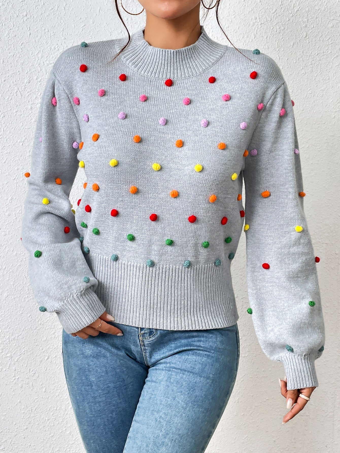 Color Beaded Knitwear Sweater