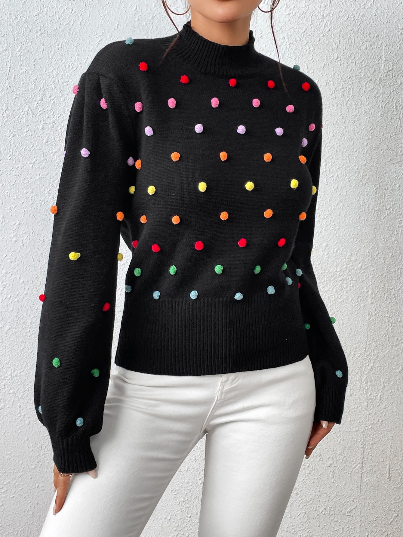 Color Beaded Knitwear Sweater