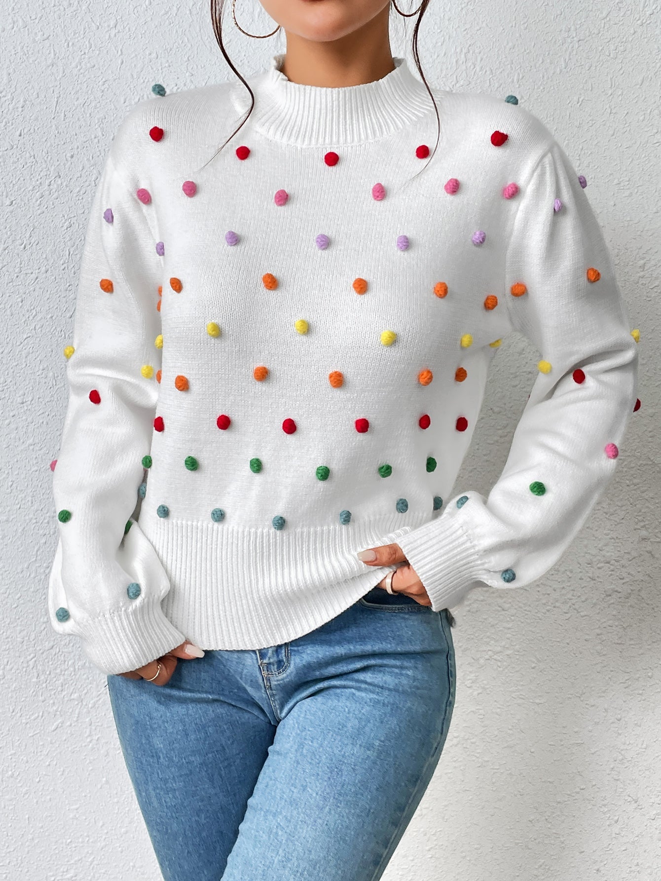 Color Beaded Knitwear Sweater