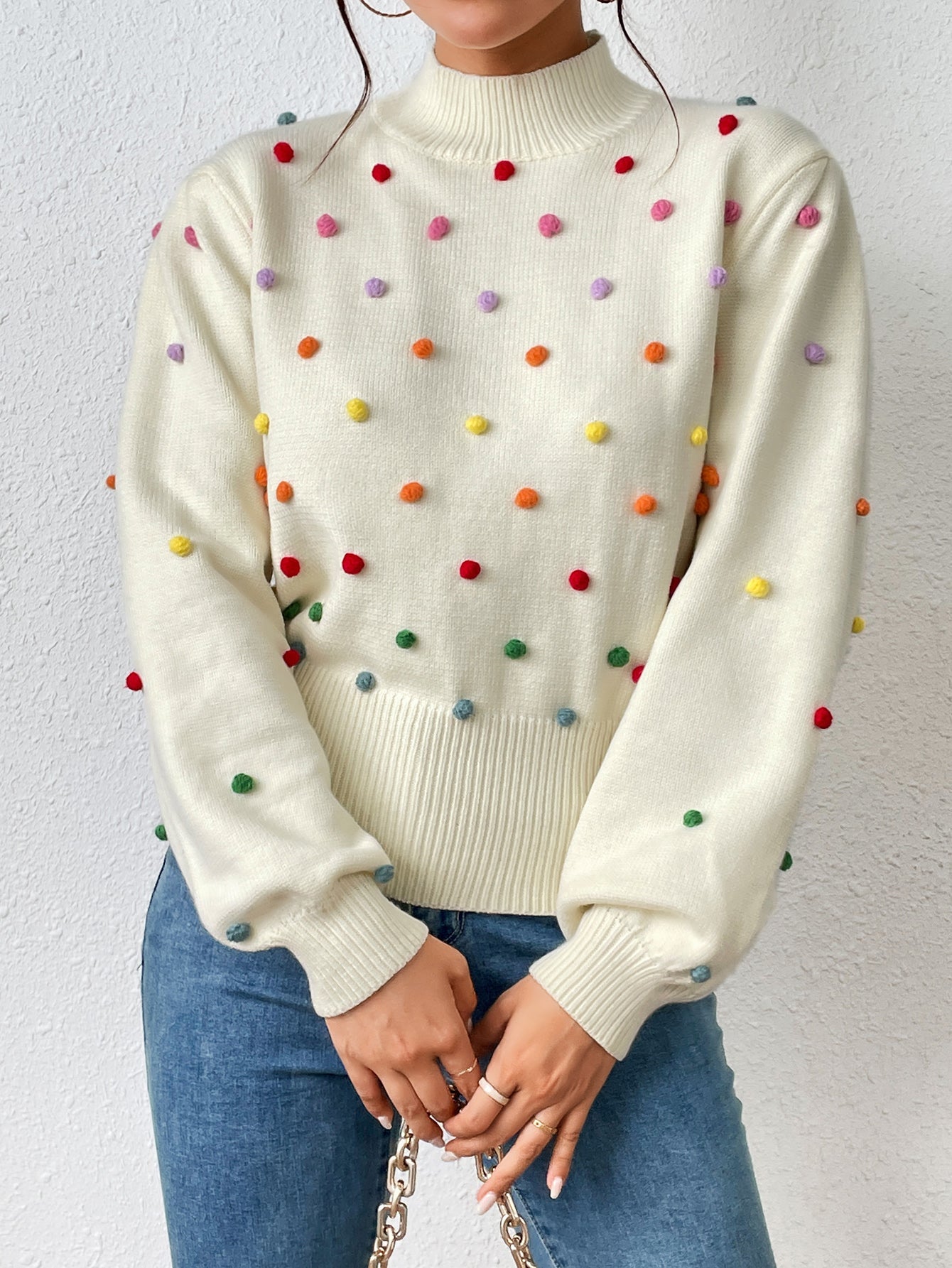 Color Beaded Knitwear Sweater