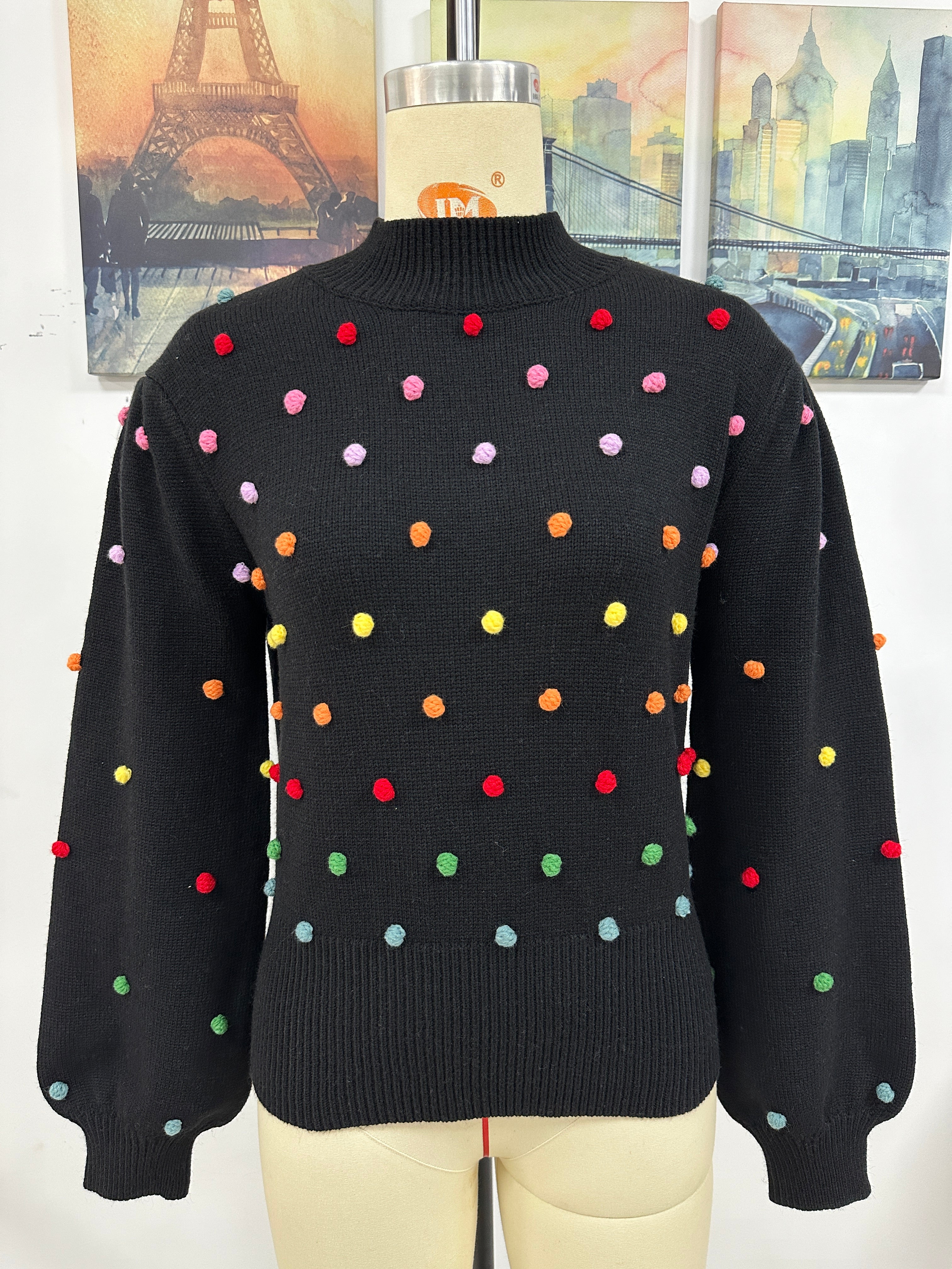 Color Beaded Knitwear Sweater