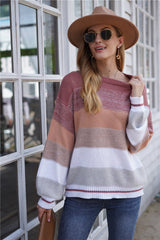 Striped Striped Sweater Knitted Crew Neck Pullover Sweater