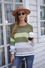 Striped Striped Sweater Knitted Crew Neck Pullover Sweater