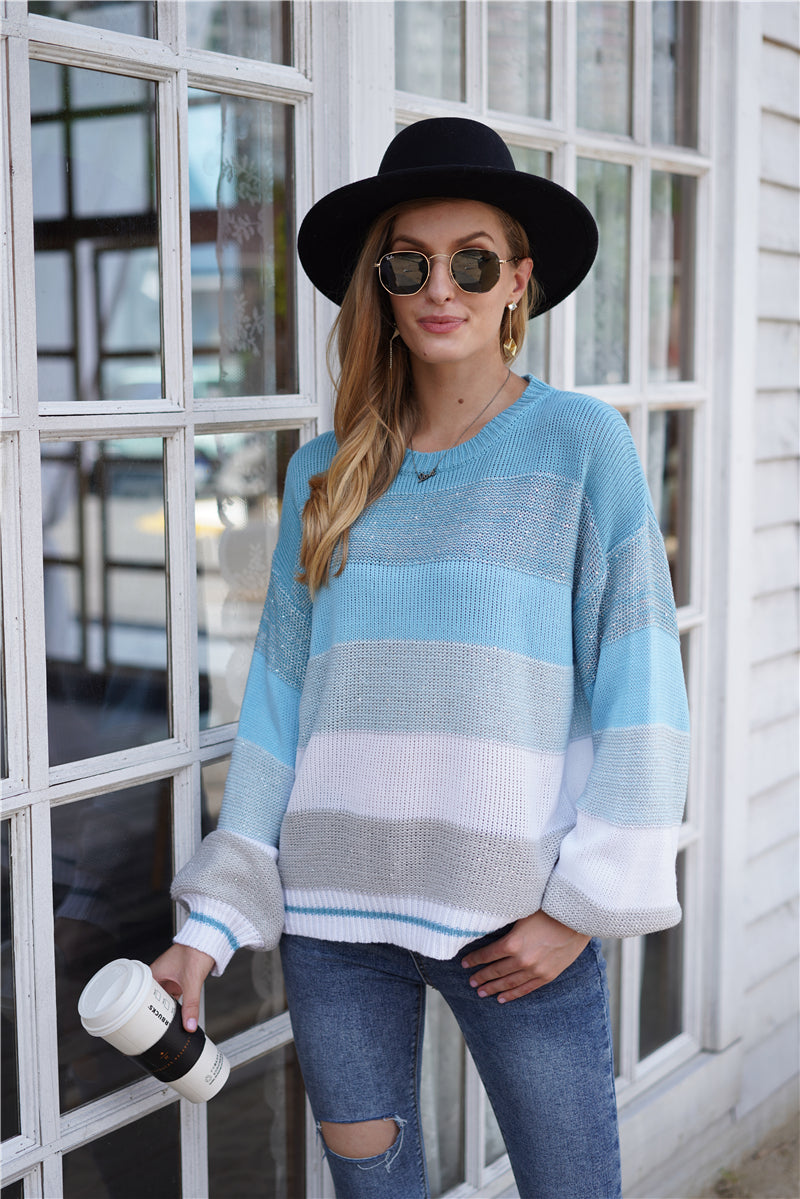 Striped Striped Sweater Knitted Crew Neck Pullover Sweater