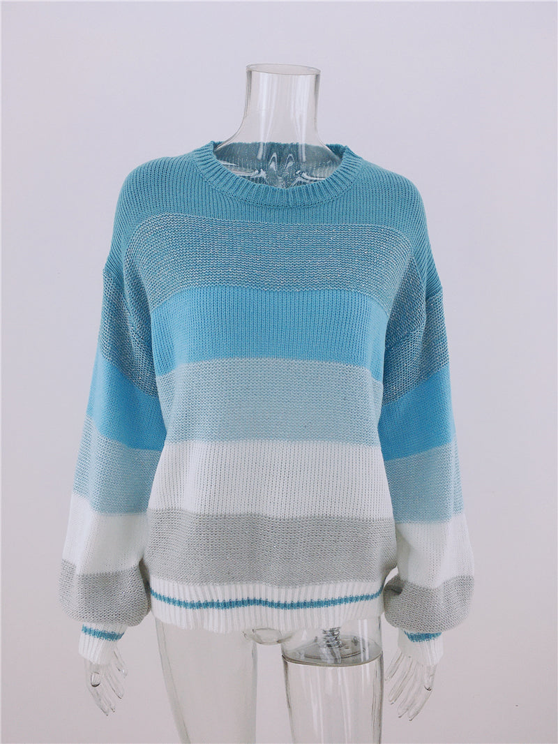 Striped Striped Sweater Knitted Crew Neck Pullover Sweater