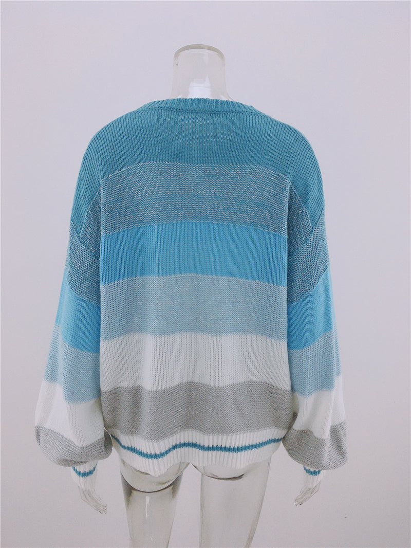 Striped Striped Sweater Knitted Crew Neck Pullover Sweater