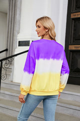 Tie-Dye Contrast Color round Neck Long Sleeve Loose Sweatshirt