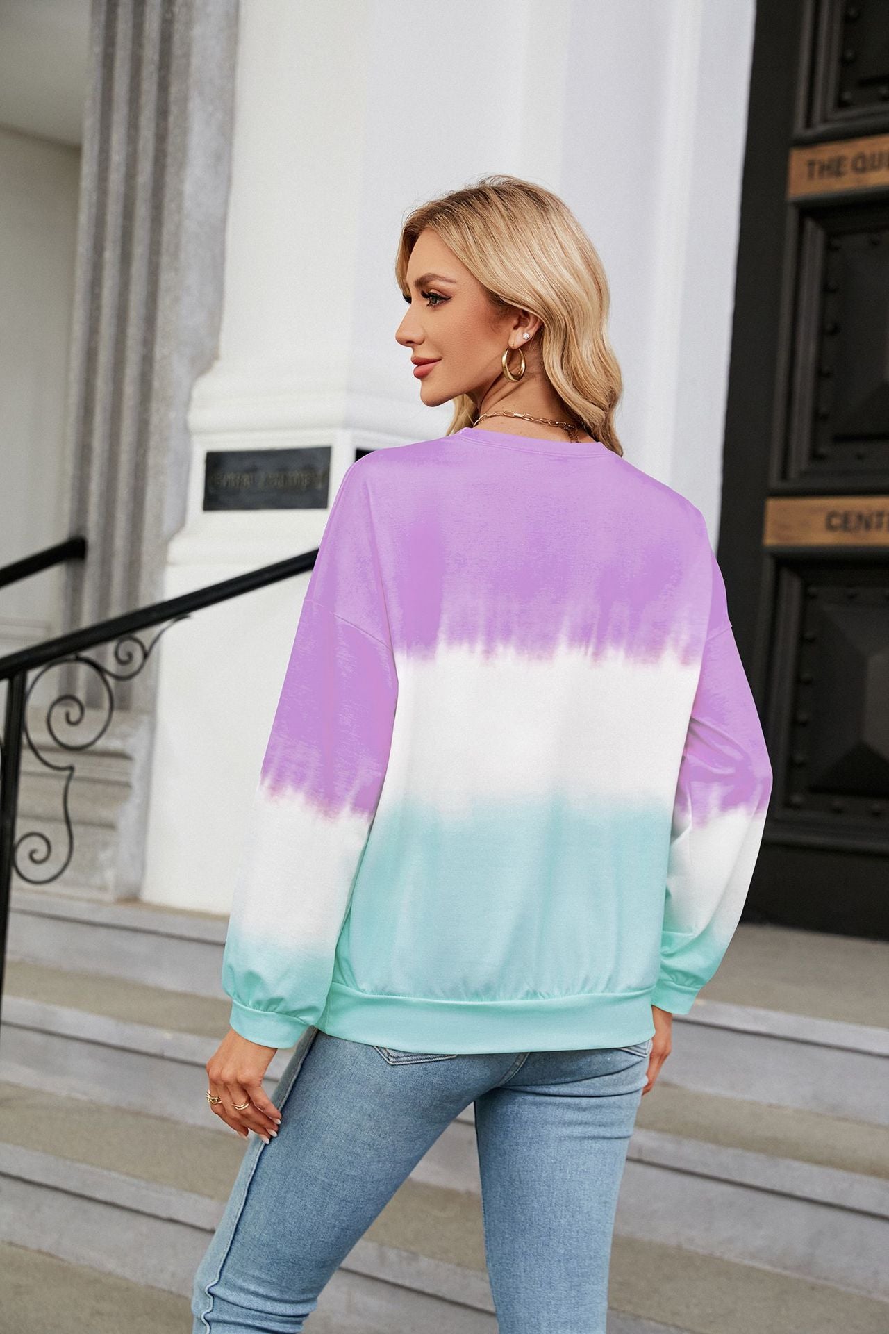 Tie-Dye Contrast Color round Neck Long Sleeve Loose Sweatshirt