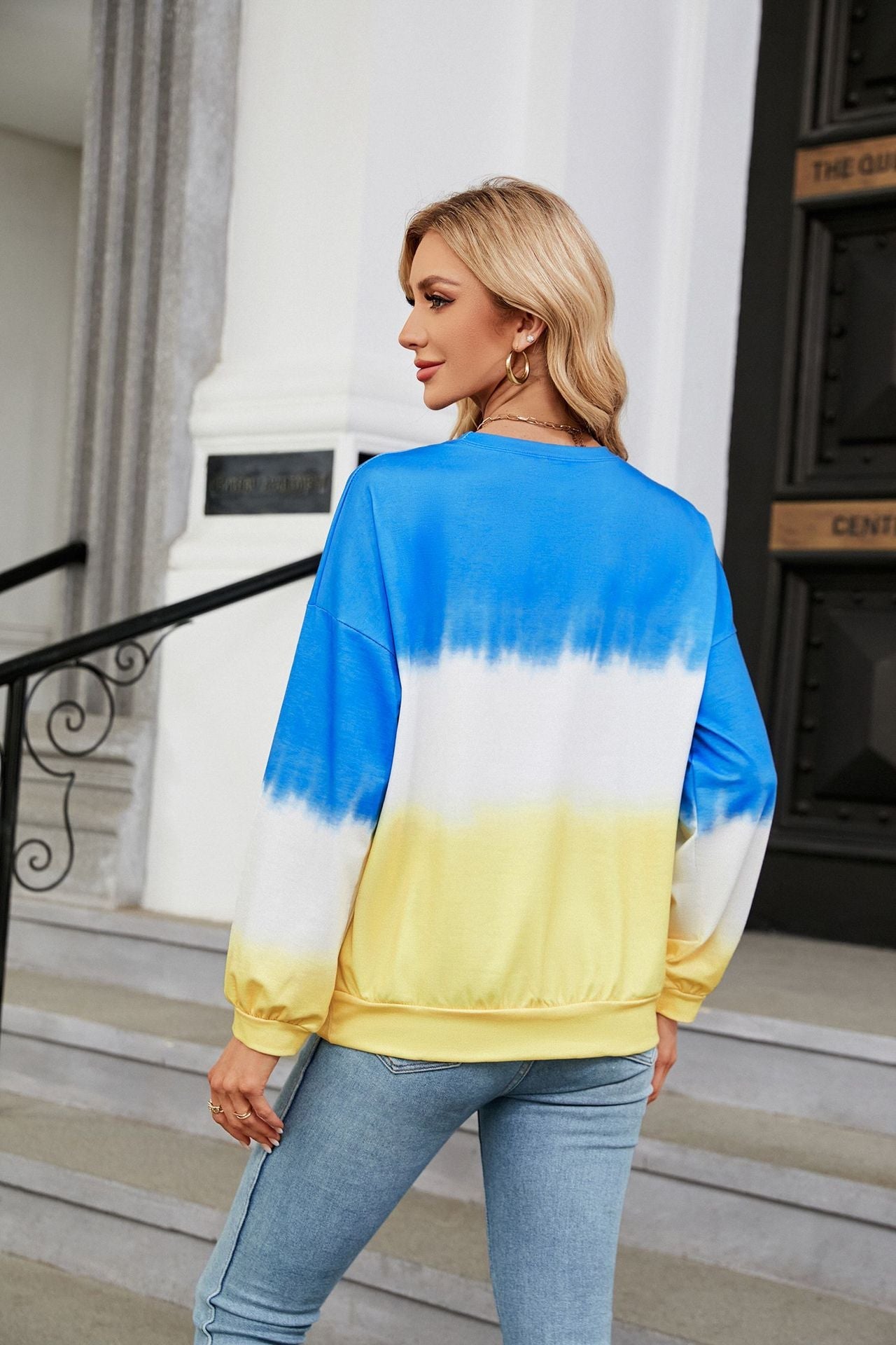 Tie-Dye Contrast Color round Neck Long Sleeve Loose Sweatshirt