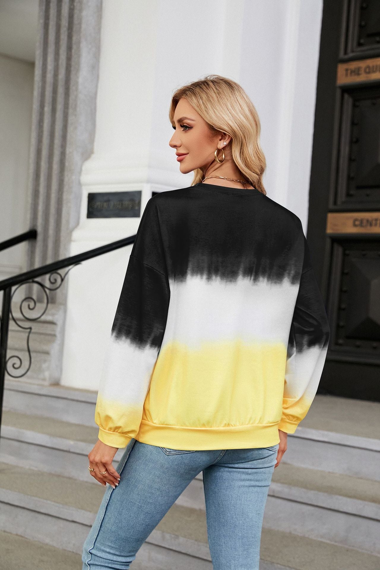 Tie-Dye Contrast Color round Neck Long Sleeve Loose Sweatshirt