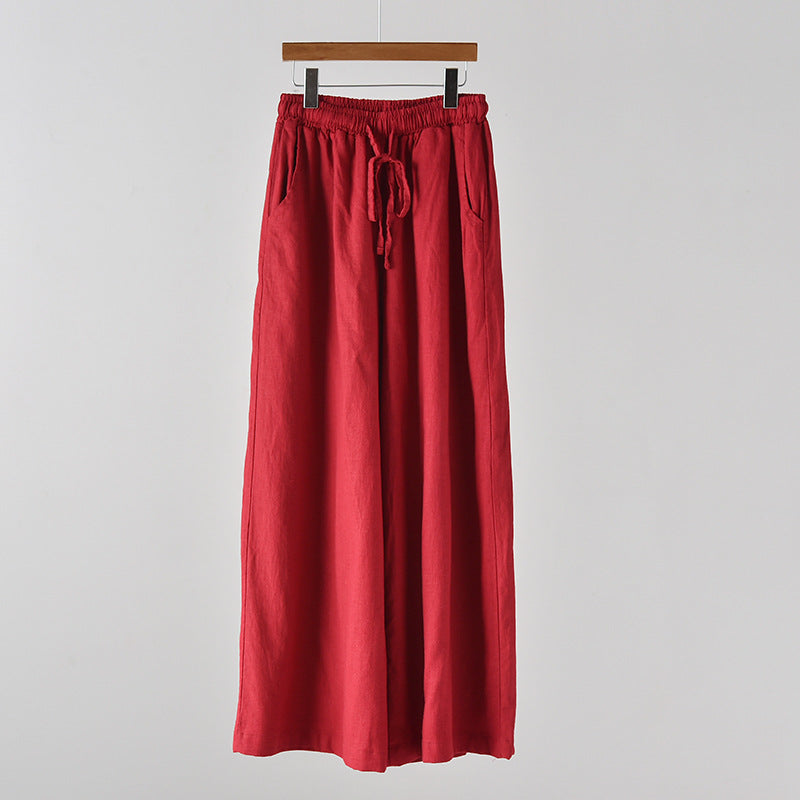 Baumwoll-Leinen-Yogahose mit künstlerischer Stone-Washed-Optik, lässige Leinenhose mit weitem Bein
