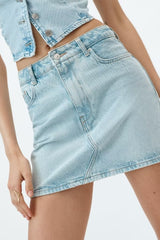 Sleeveless V neck Denim Jacket High Waist Mini Skirt