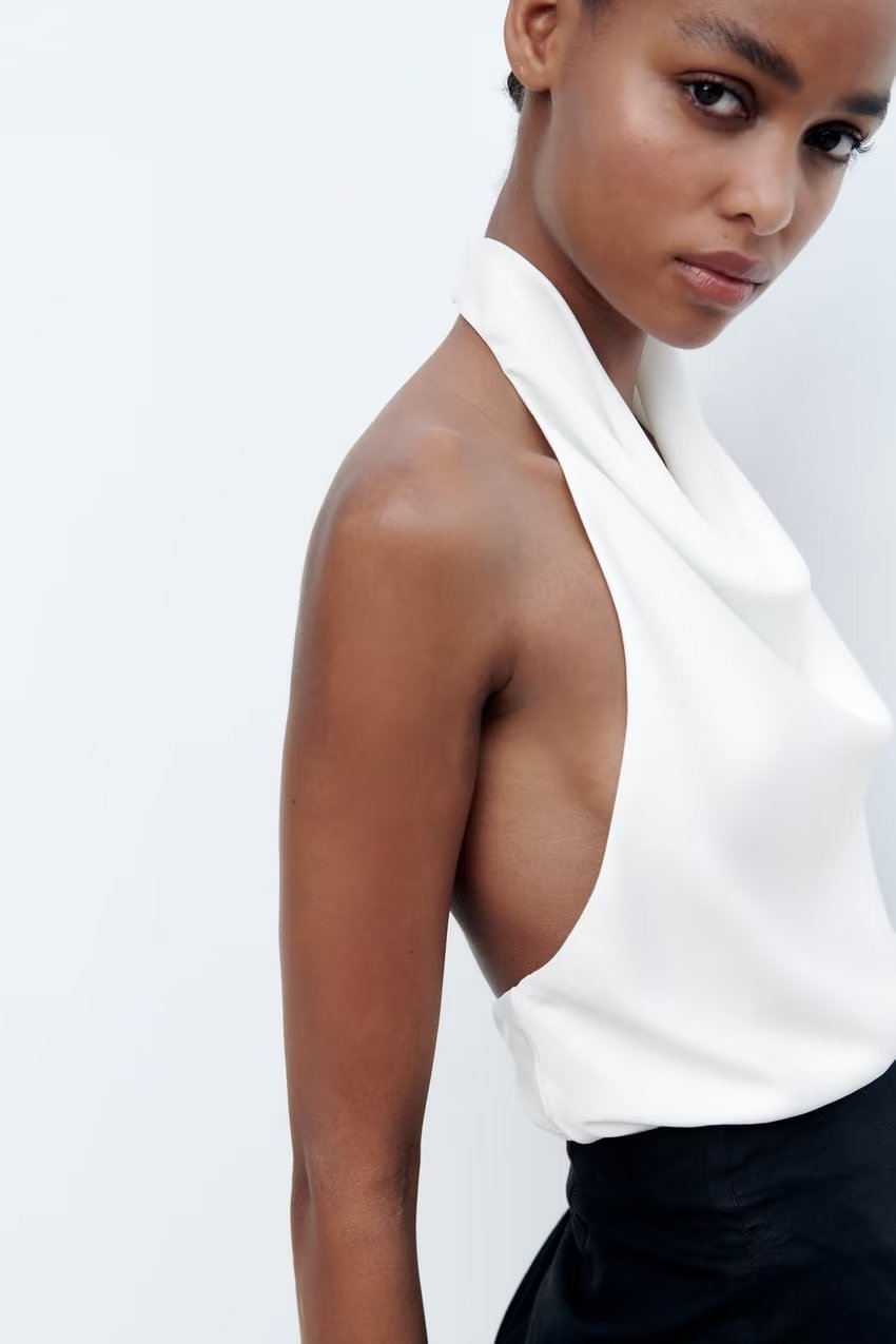 Summer' Halter Silk Satin Texture Backless Short Small Top