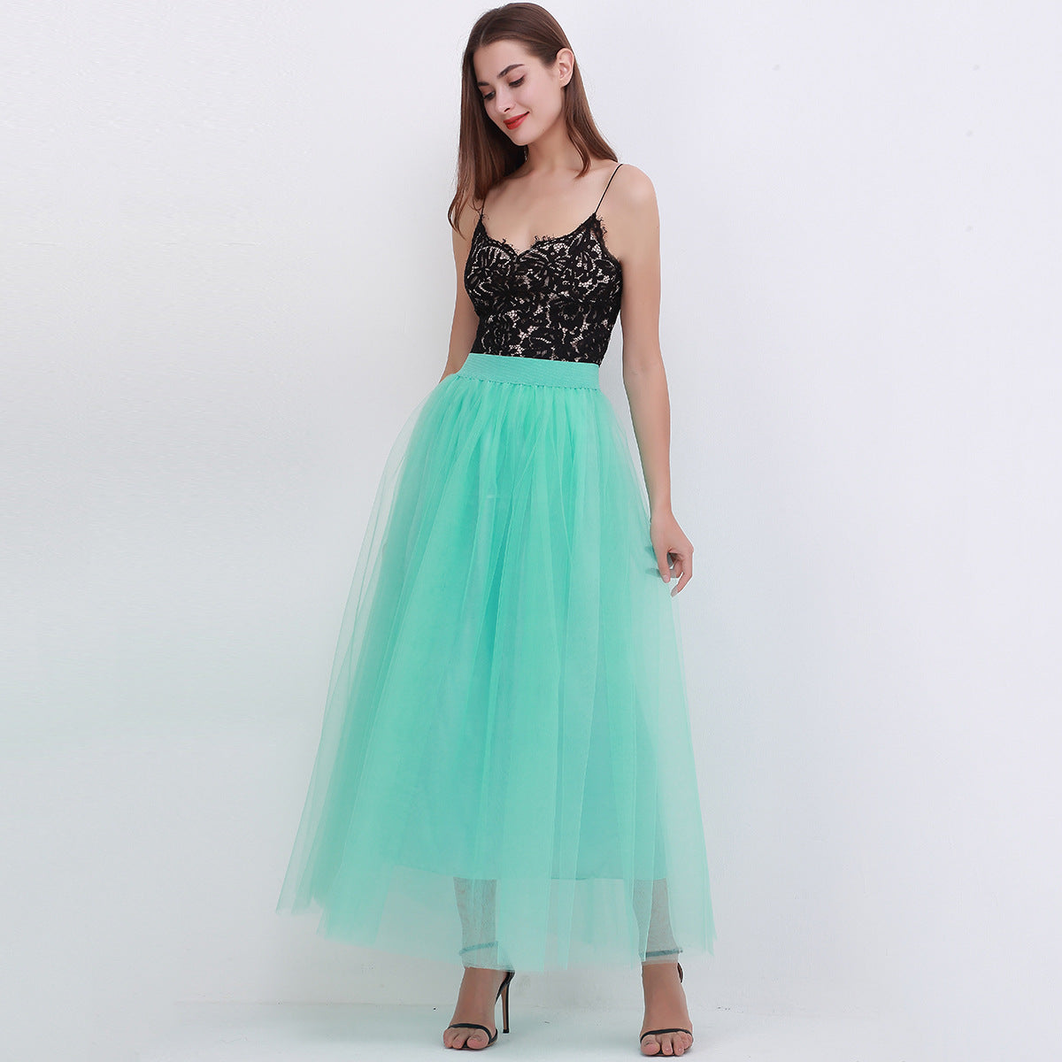 4 Layers 100 Mesh Half-Length Long Skirt Tulle Skirt Gauze Skirt