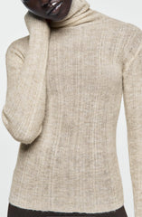 Pull en laine à col montant et manches longues, couleur unie