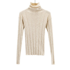 Pull en laine à col montant et manches longues, couleur unie