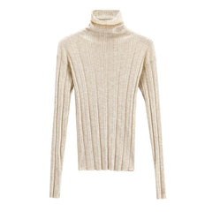 Pull en laine à col montant et manches longues, couleur unie