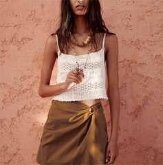 Western All Matching Hollow Out Cutout Knitted Sleeveless Sling Top