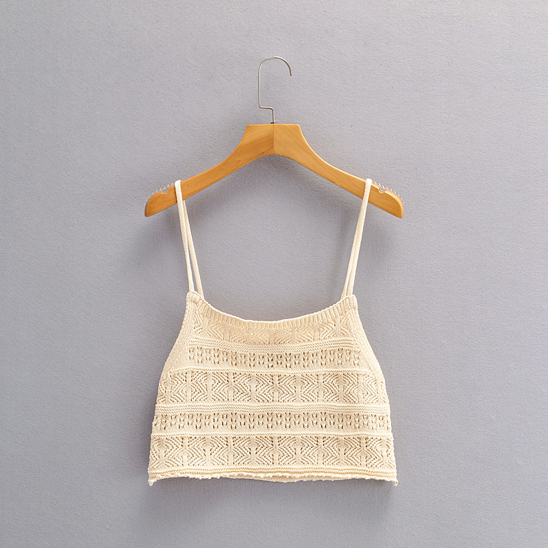 Western All Matching Hollow Out Cutout Knitted Sleeveless Sling Top