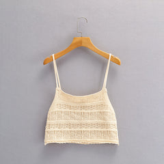 Western All Matching Hollow Out Cutout Knitted Sleeveless Sling Top