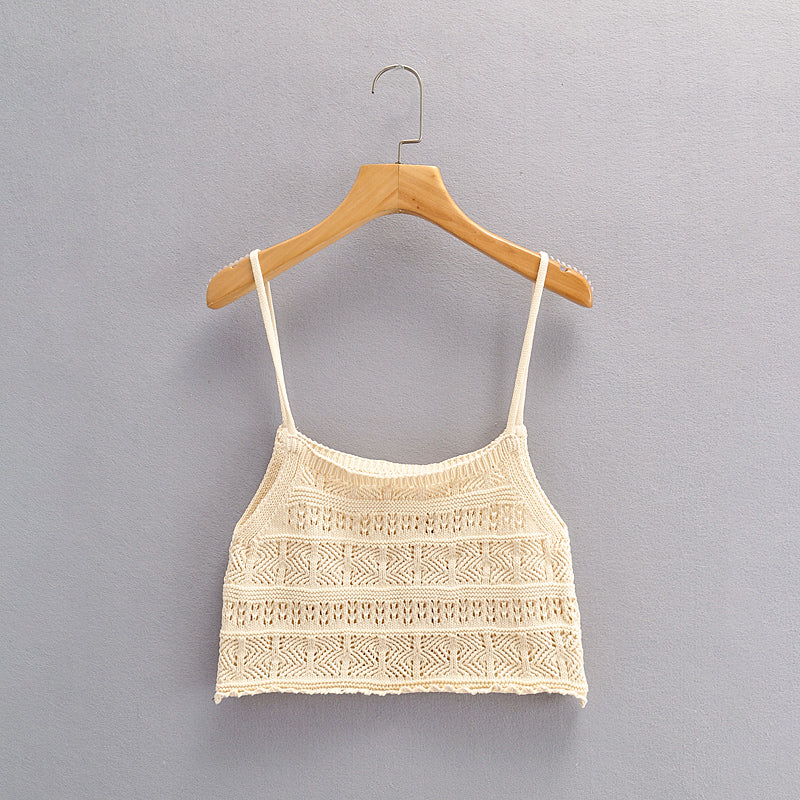 Western All Matching Hollow Out Cutout Knitted Sleeveless Sling Top