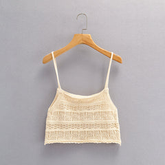 Western All Matching Hollow Out Cutout Knitted Sleeveless Sling Top