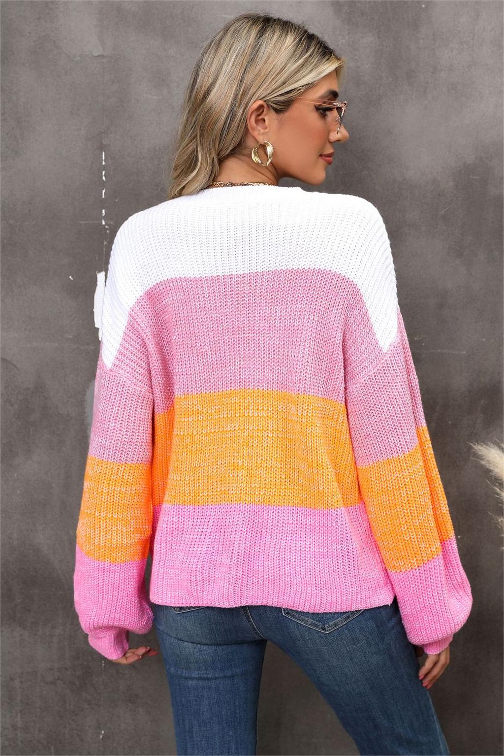 Stitching Contrast Color Loose Pullover Sweater