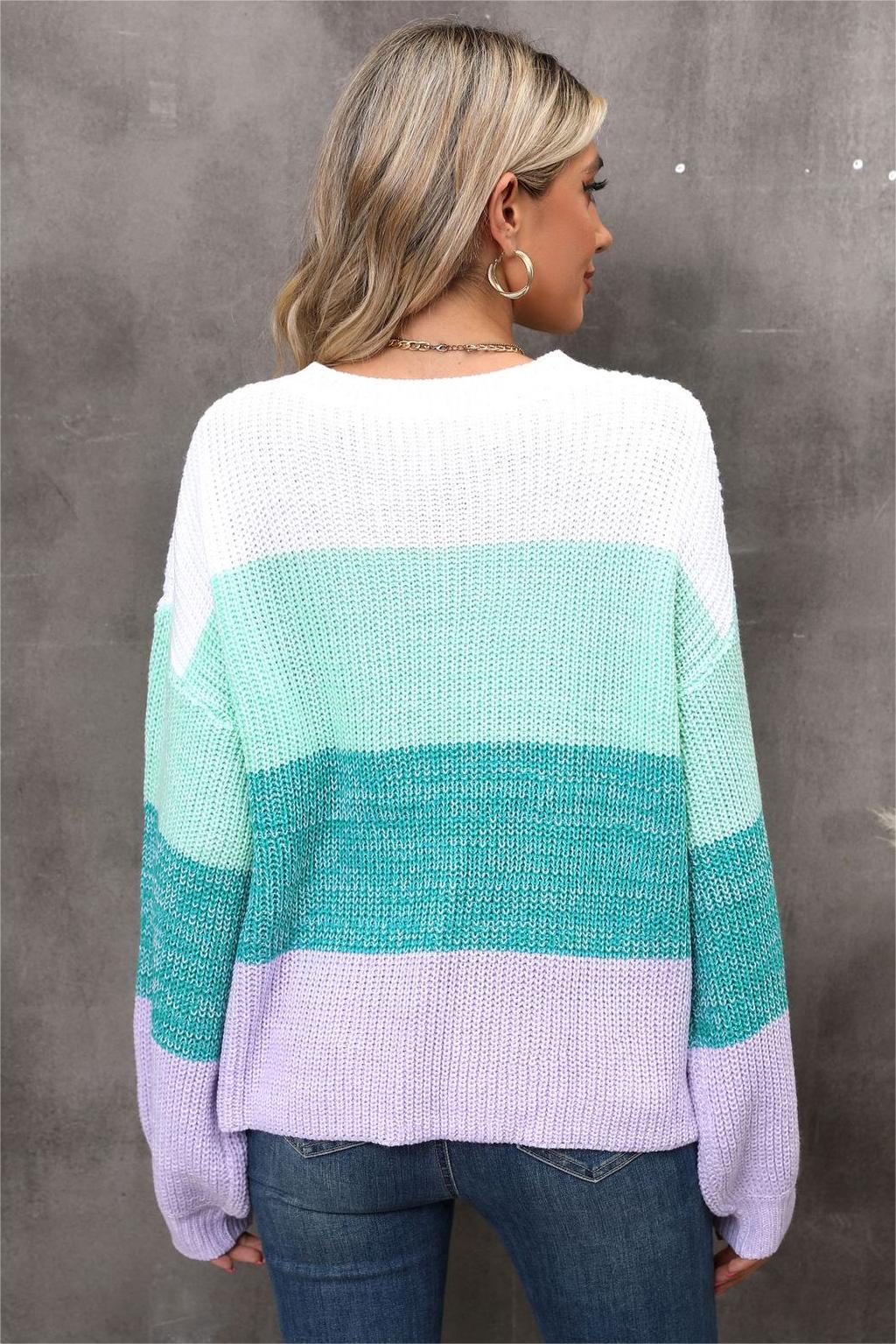 Stitching Contrast Color Loose Pullover Sweater