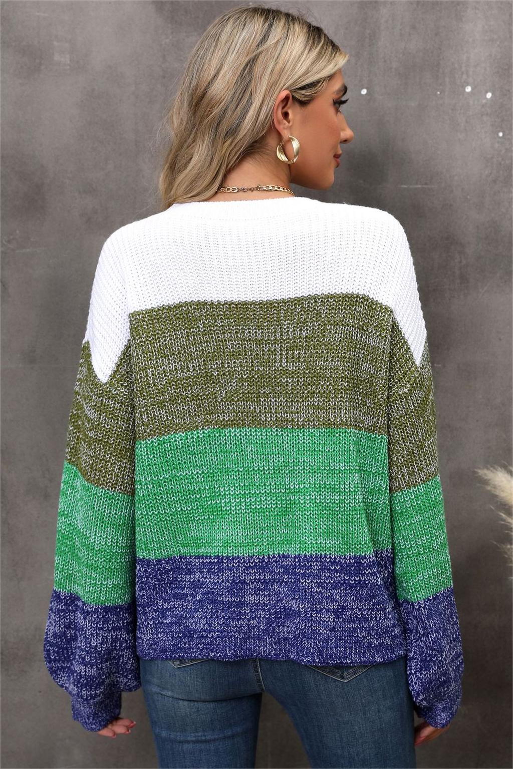 Stitching Contrast Color Loose Pullover Sweater