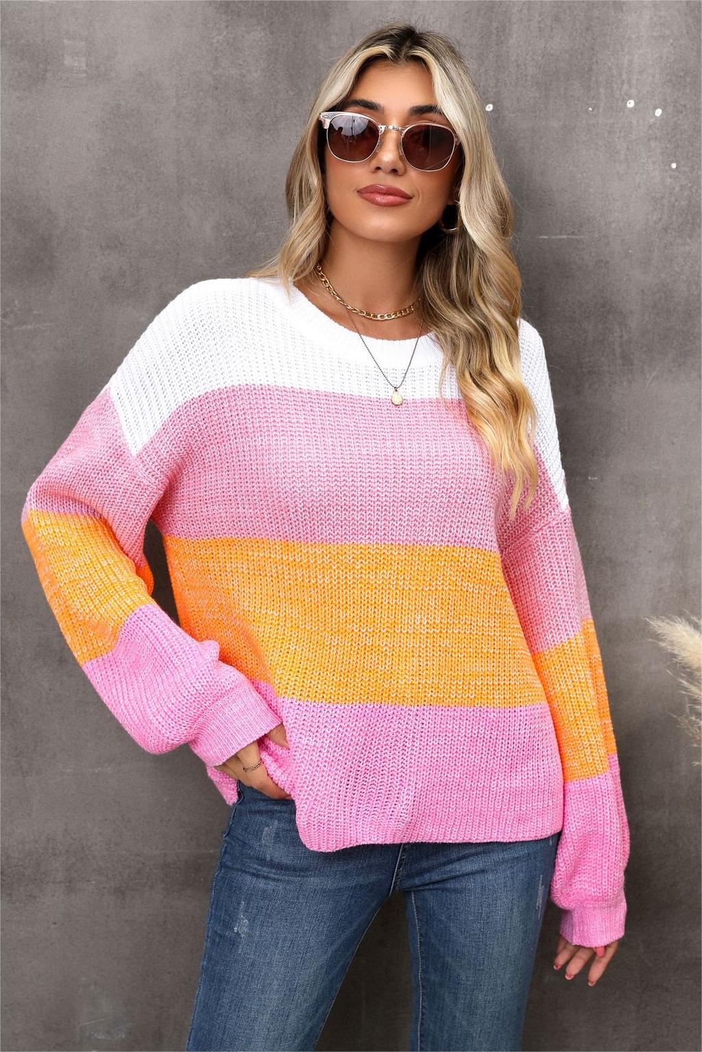 Stitching Contrast Color Loose Pullover Sweater