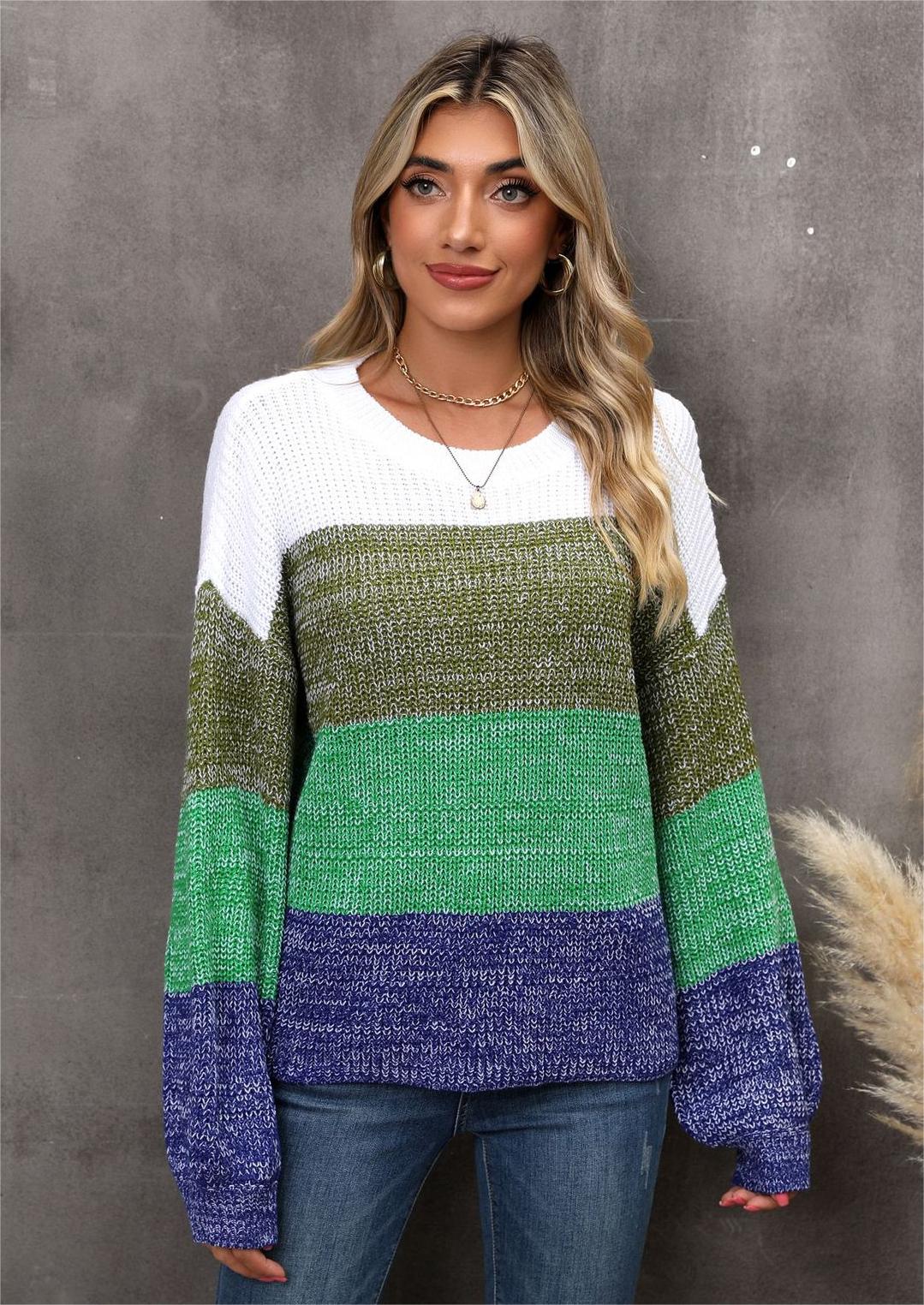 Stitching Contrast Color Loose Pullover Sweater