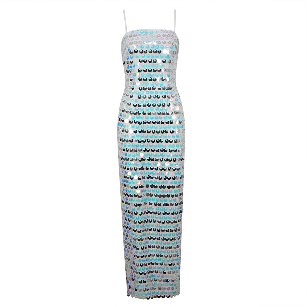 High-End Sequined Light Luxury Strap Dress Cocktail Host Annual Meeting Dress