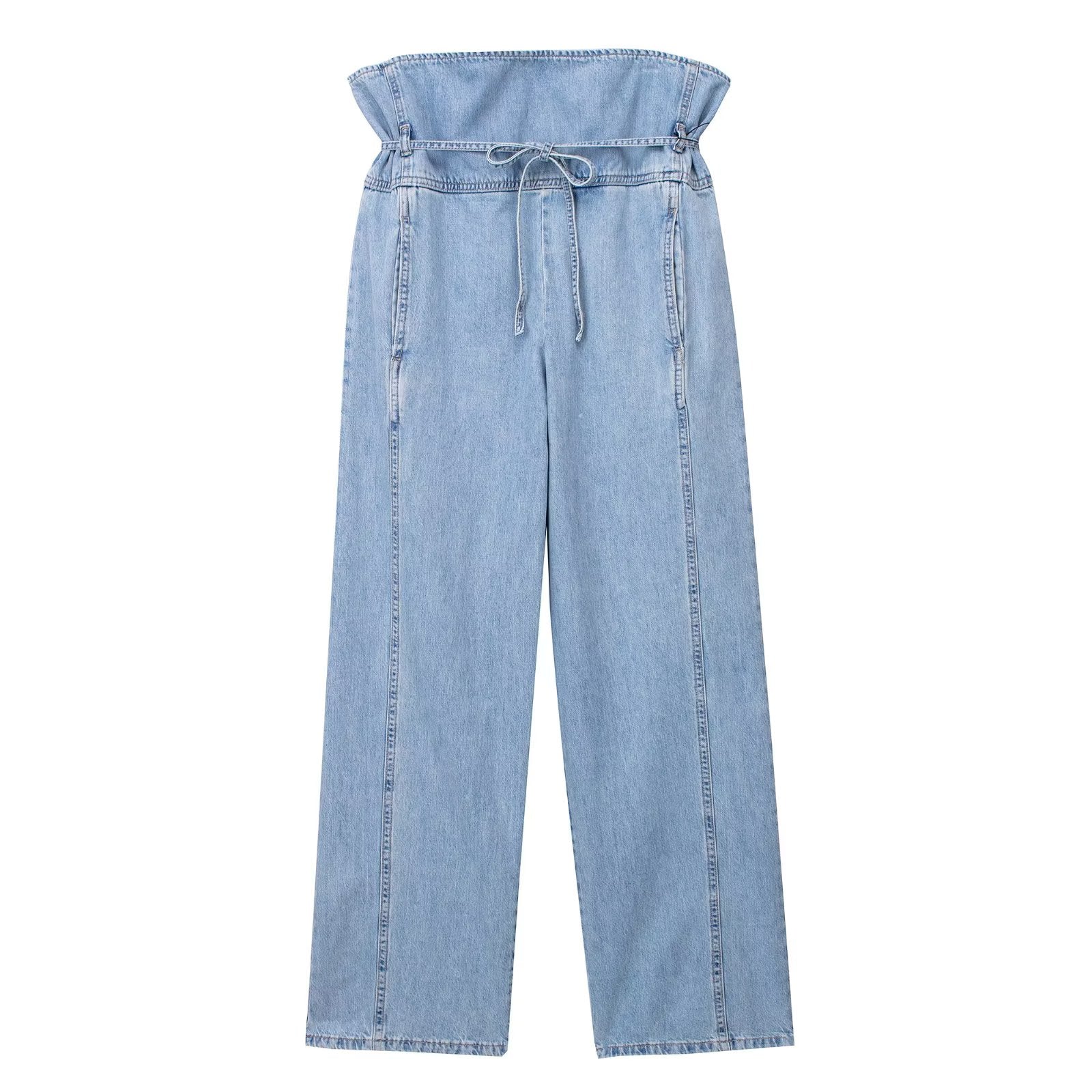 with Belt Pleated High Waist Jeans