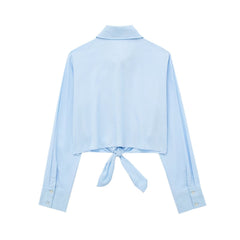 Collared Long Sleeve Short Bow Tie Striped Shirt