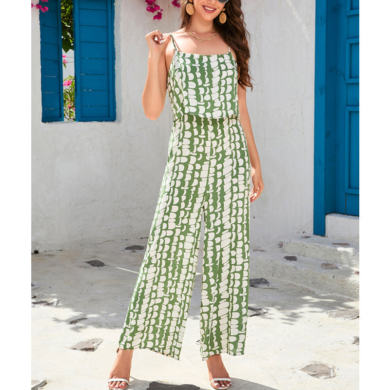 Pantalon caraco taille haute en coton imprimé à jambes larges, pantalon de vacances à la plage de Sanya