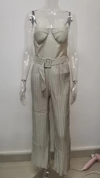 spring/Strap Pleated Belt Slim Fit Bodysuit