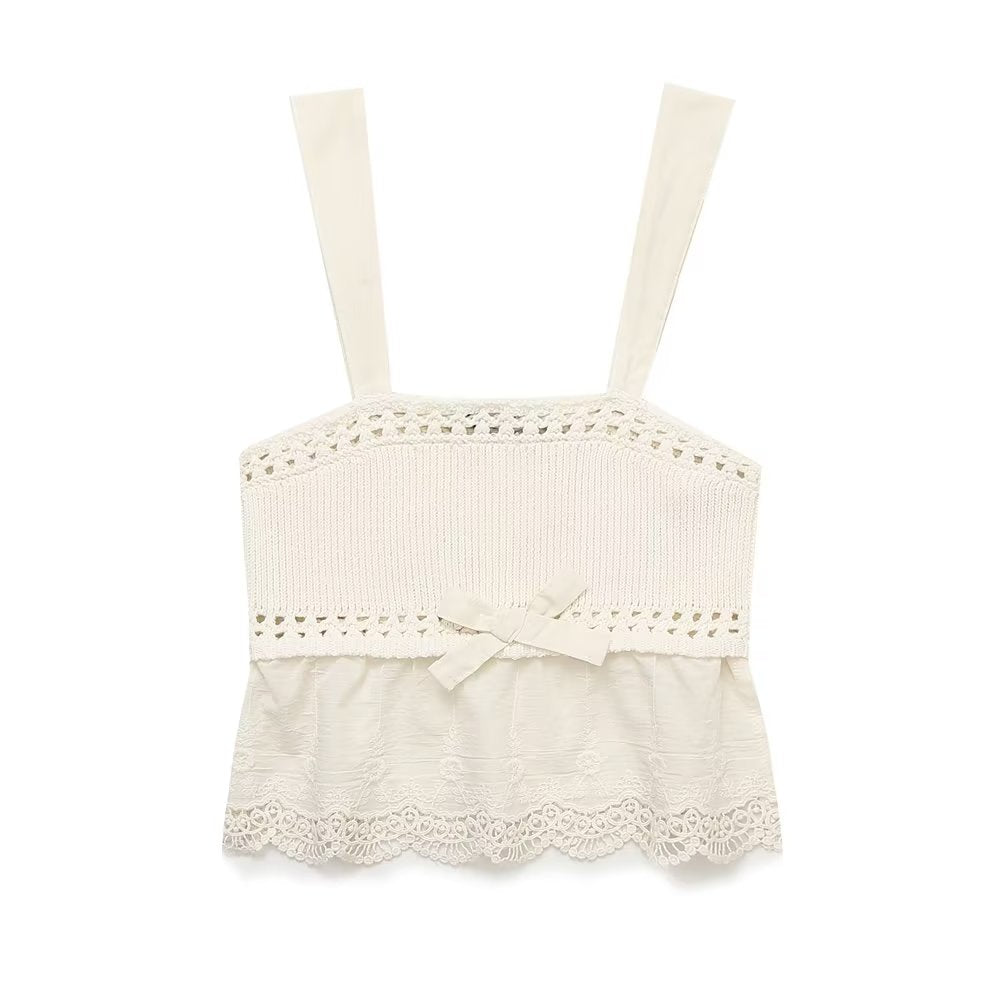 Bowknot Decoration Patchwork Knitting Top