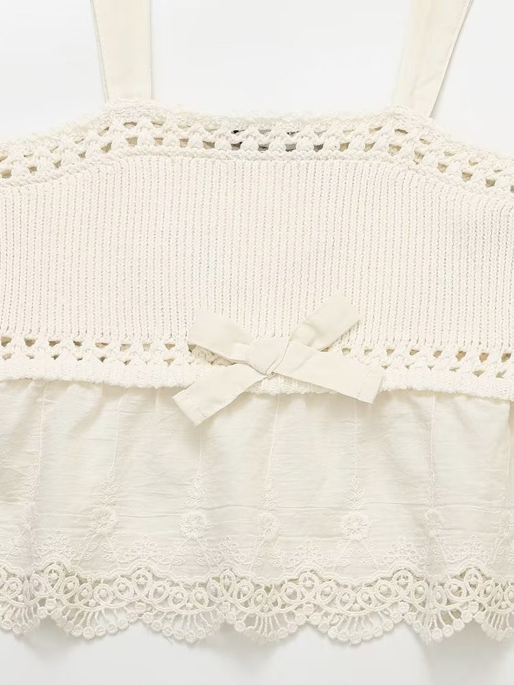 Bowknot Decoration Patchwork Knitting Top