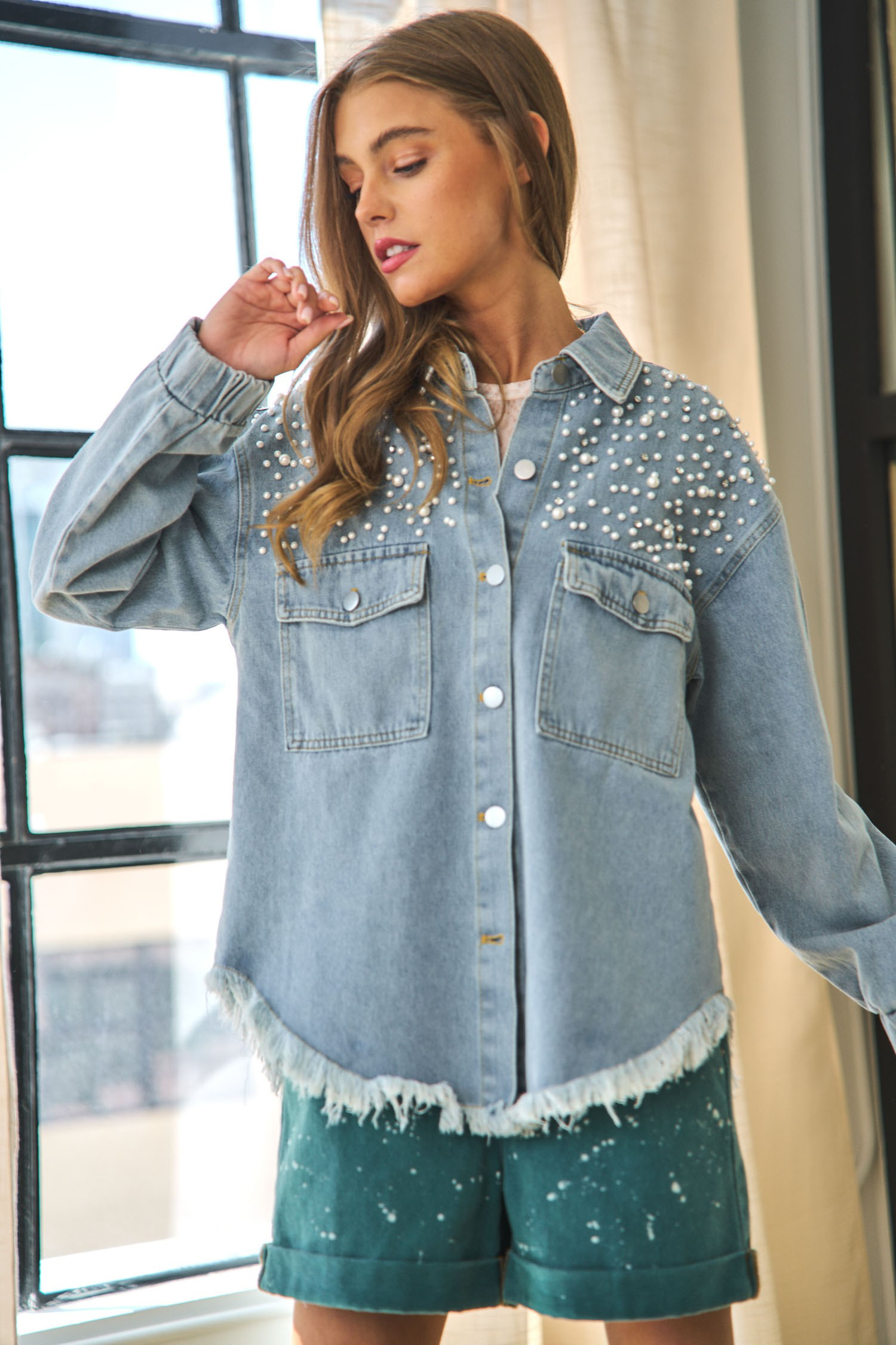 Jacket Long Sleeve Burrs Tassels Beaded Denim Jacket