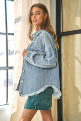 Jacket Long Sleeve Burrs Tassels Beaded Denim Jacket