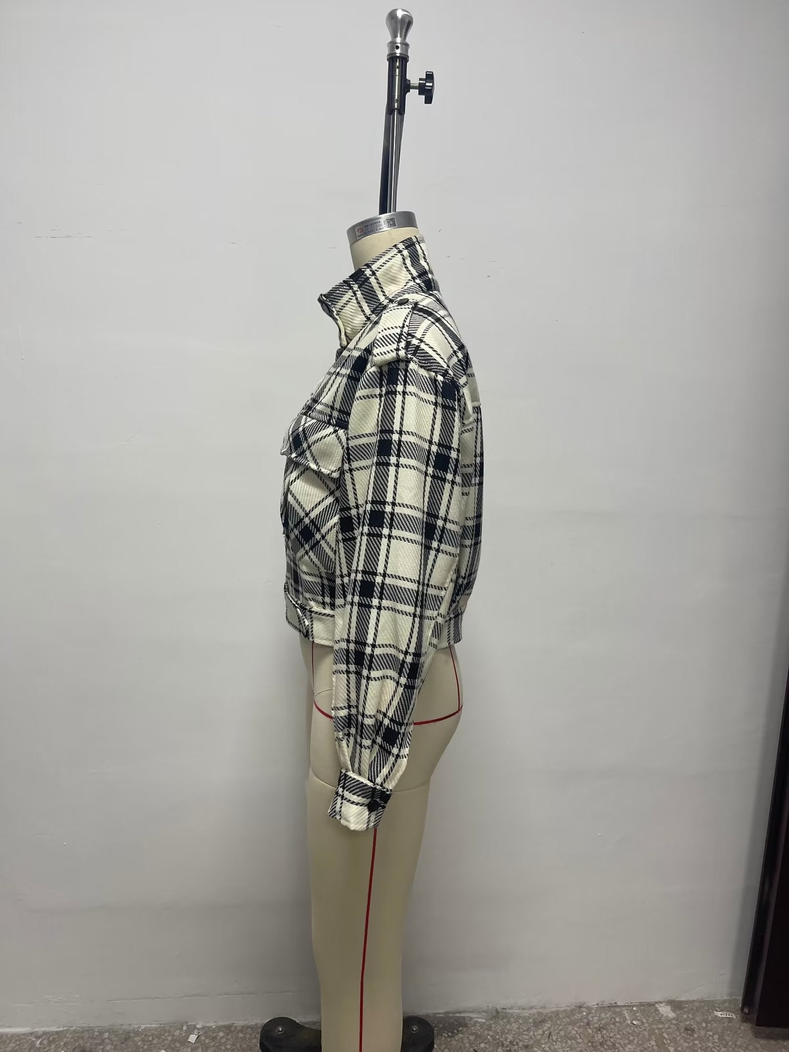 Classic Tweed Mid Length Large Loose Pockets Plaid Jacket Casual