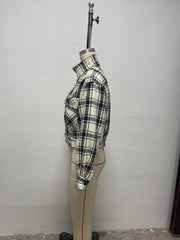 Classic Tweed Mid Length Large Loose Pockets Plaid Jacket Casual