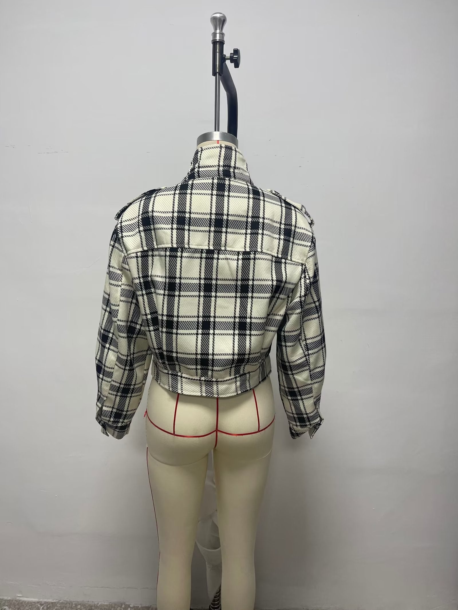 Classic Tweed Mid Length Large Loose Pockets Plaid Jacket Casual