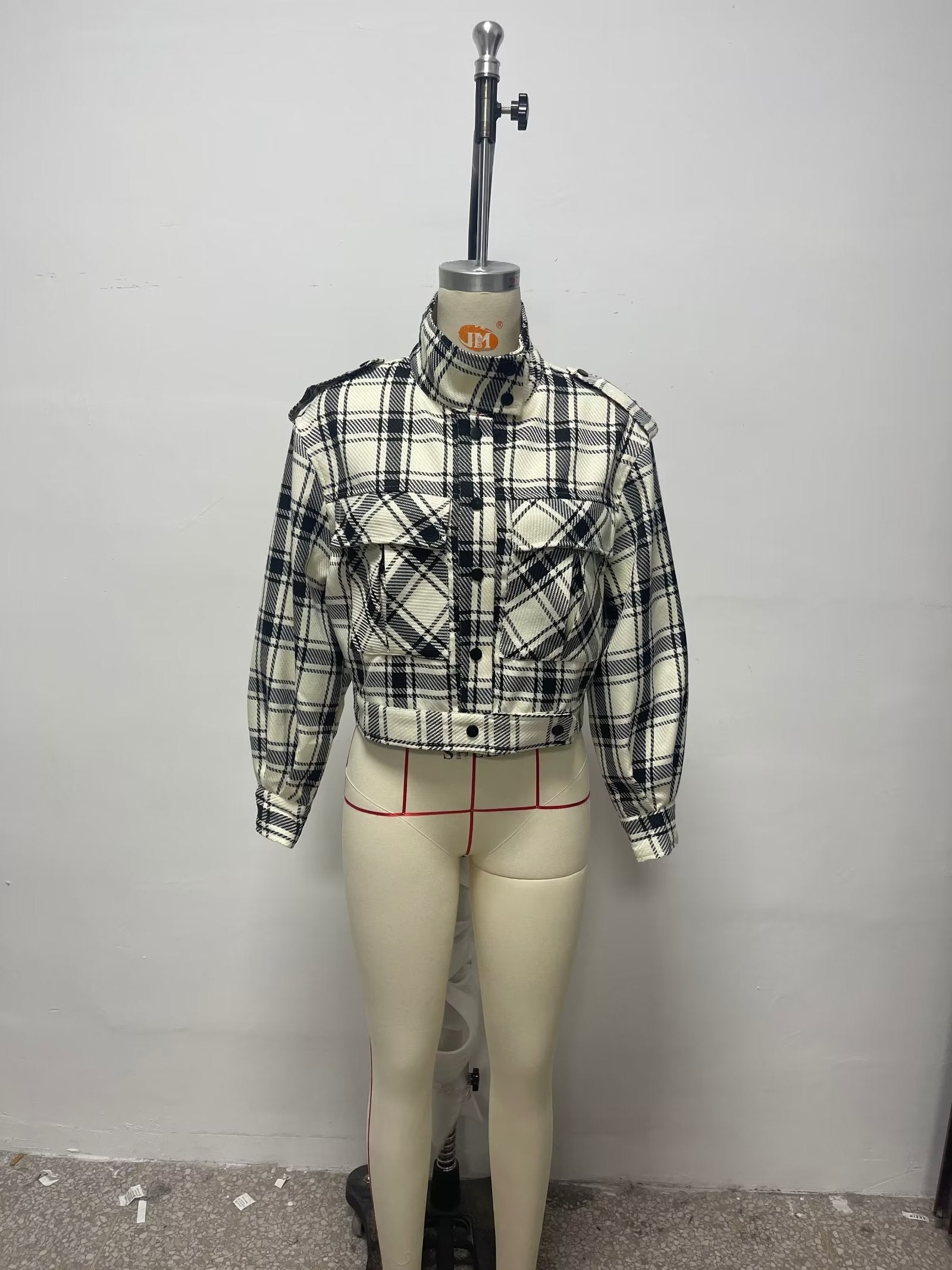 Classic Tweed Mid Length Large Loose Pockets Plaid Jacket Casual