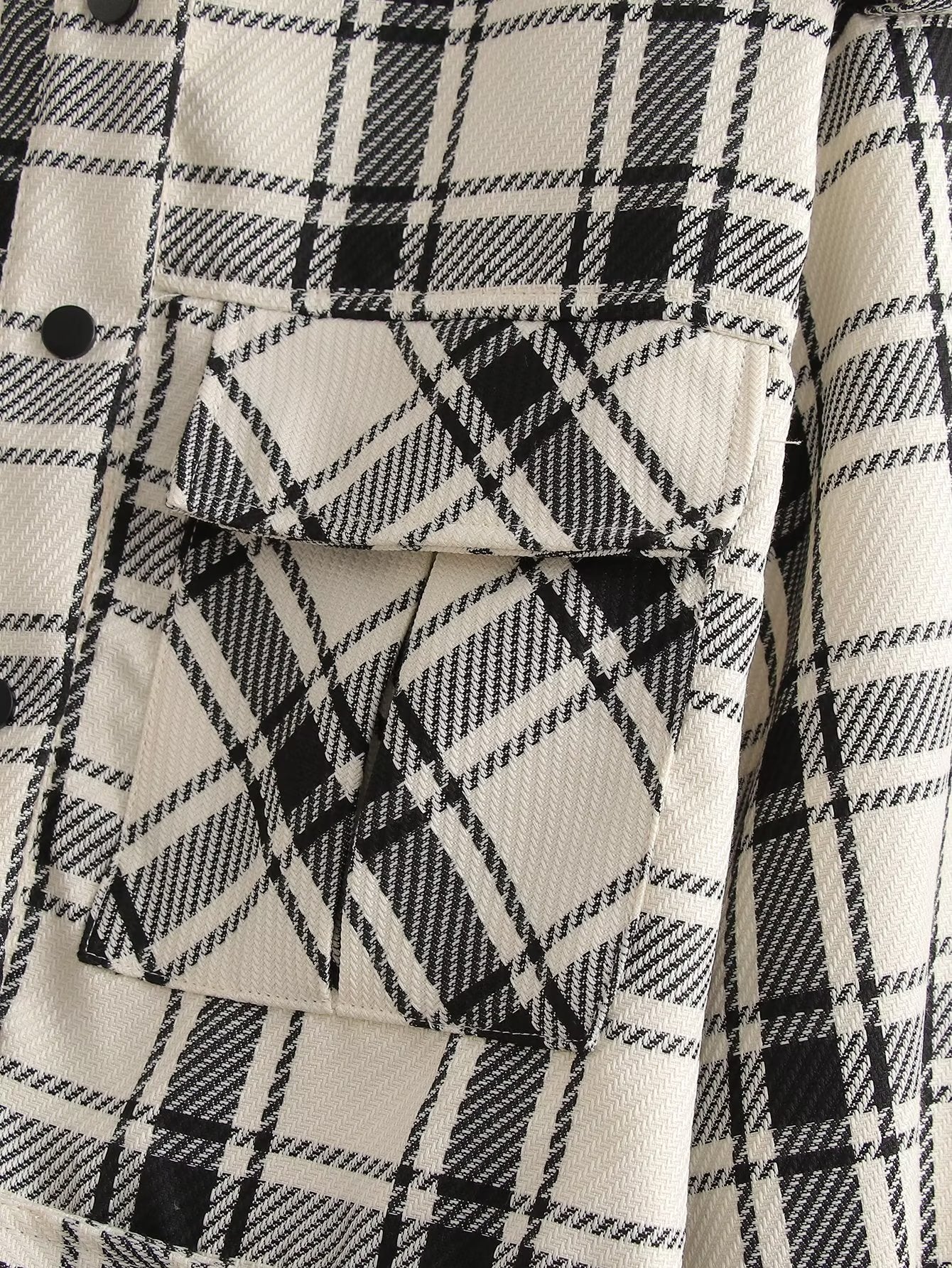 Classic Tweed Mid Length Large Loose Pockets Plaid Jacket Casual